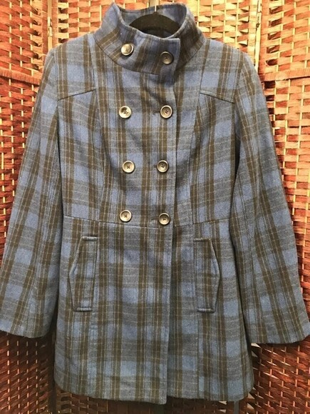 Old Navy Wool Blend Blue checkered Jacket Womens Medium - Picture 1 of 10